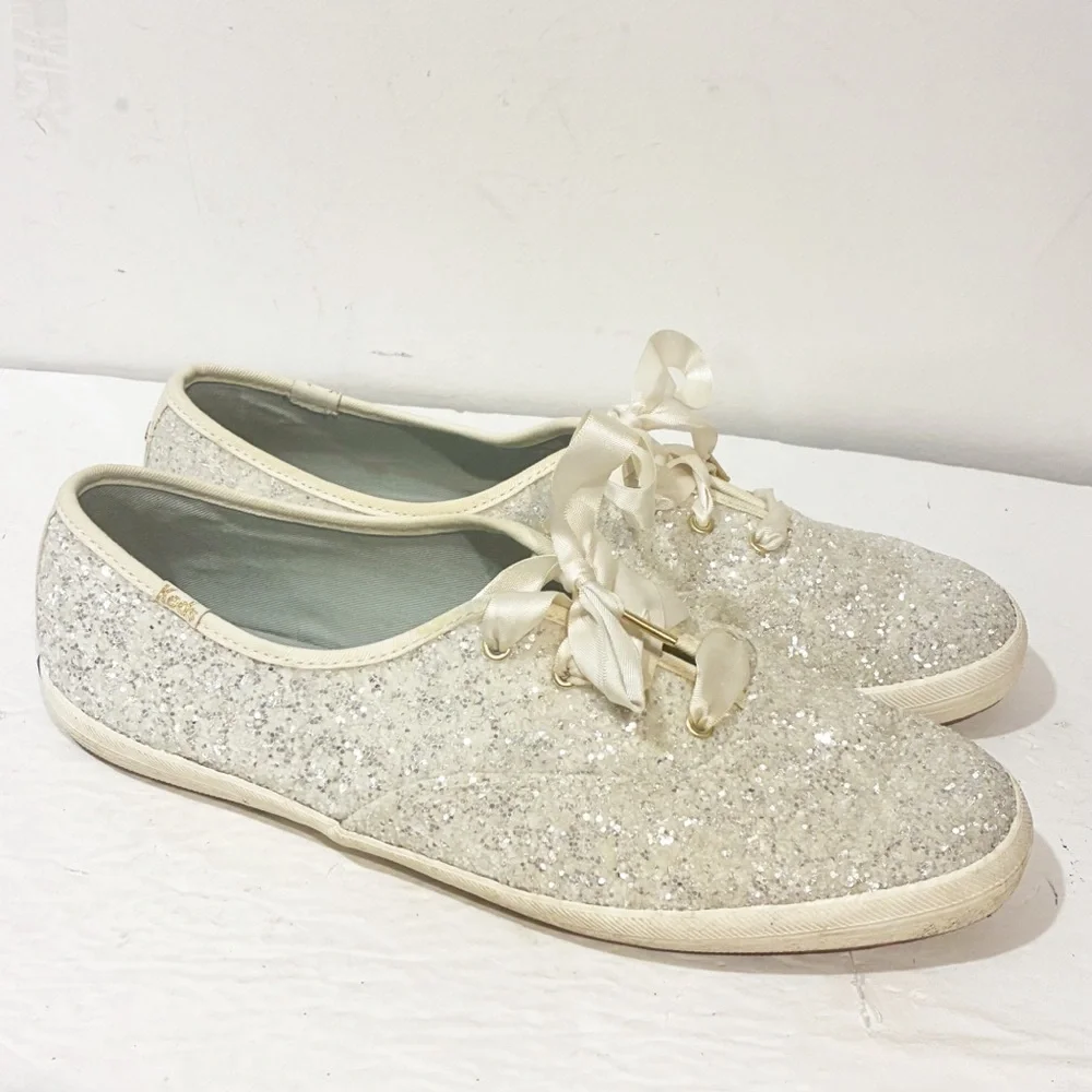Kate Spade‎ Size 11 White Glitter Sparkle Wedding Low Top Sneaker